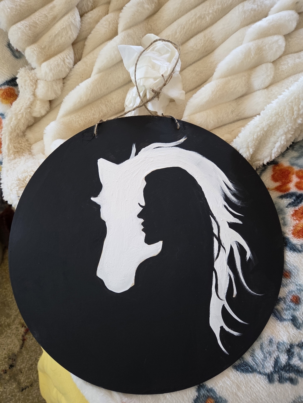 Black & White Horse and Woman Silhouette Hand Made 13x 13 - Picture 2 of 2